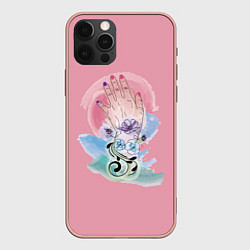 Чехол для iPhone 12 Pro Max Женская рука с абстрактными цветами, цвет: 3D-светло-розовый