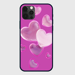 Чехол для iPhone 12 Pro Max Сердца на розовов фоне, цвет: 3D-черный