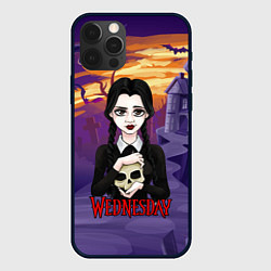 Чехол для iPhone 12 Pro Max Уэнсдэй с черепом в руках, цвет: 3D-черный