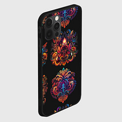 Чехол для iPhone 12 Pro Max Русские орнаменты неон, цвет: 3D-черный — фото 2