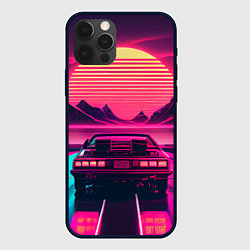 Чехол для iPhone 12 Pro Max Синтвейв закат и автомобиль, цвет: 3D-черный