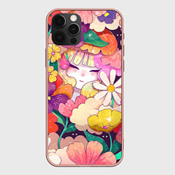 Чехол для iPhone 12 Pro Max Девочка в цветах, цвет: 3D-светло-розовый