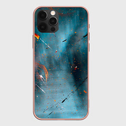 Чехол для iPhone 12 Pro Max Абстрактный синий туман, силуэты и краски, цвет: 3D-светло-розовый
