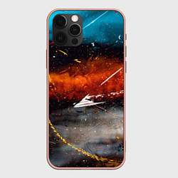 Чехол для iPhone 12 Pro Max Серый, оранжевый и синий туманы и краски, цвет: 3D-светло-розовый
