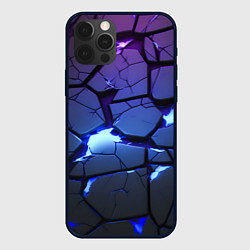 Чехол для iPhone 12 Pro Max Неоновые трещины - голубая лава, цвет: 3D-черный