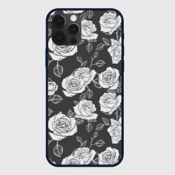 Чехол для iPhone 12 Pro Max Нарисованные белые розы, цвет: 3D-черный