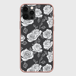 Чехол для iPhone 12 Pro Max Нарисованные белые розы, цвет: 3D-светло-розовый