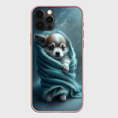 Чехол iPhone 12 Pro Max Милый щенок в одеяле / 3D-Светло-розовый – фото 1