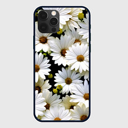 Чехол для iPhone 12 Pro Max Белые цветы ромашки - летний паттерн, цвет: 3D-черный