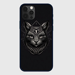 Чехол для iPhone 12 Pro Max Чёрно-белый орнамент кота, цвет: 3D-черный