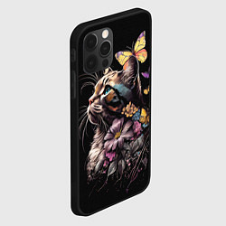 Чехол для iPhone 12 Pro Max Голубоглазый кот в цветах, цвет: 3D-черный — фото 2