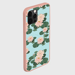 Чехол для iPhone 12 Pro Max Водяные лилии на бирюзовом фоне, цвет: 3D-светло-розовый — фото 2