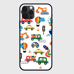 Чехол для iPhone 12 Pro Max Радужные машинки - паттерн, цвет: 3D-черный