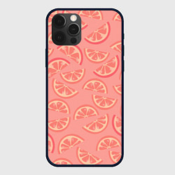 Чехол для iPhone 12 Pro Max Цитрусовые дольки - розовый паттерн, цвет: 3D-черный