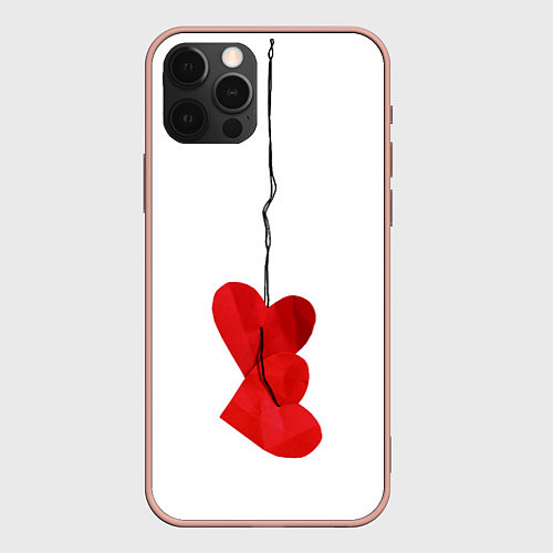 Чехол iPhone 12 Pro Max Сердца валентинки / 3D-Светло-розовый – фото 1