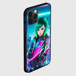Чехол для iPhone 12 Pro Max Девушка с зелеными волосами киберпанк, цвет: 3D-черный — фото 2