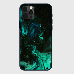 Чехол для iPhone 12 Pro Max Черно-зеленые разводы краски, цвет: 3D-черный