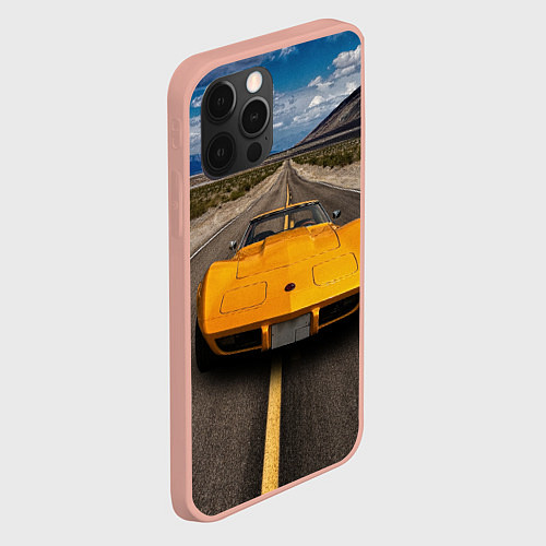 Чехол iPhone 12 Pro Max Ретро маслкар Chevrolet Corvette Stingray / 3D-Светло-розовый – фото 2