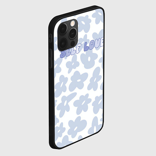 Чехол iPhone 12 Pro Max Self love - цветочный голубой паттерн / 3D-Черный – фото 2