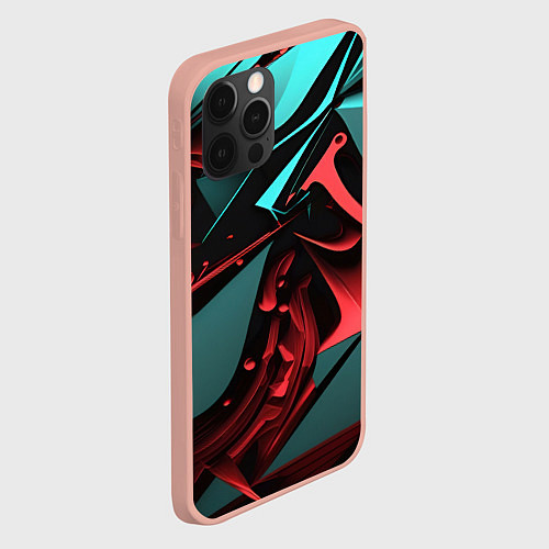 Чехол iPhone 12 Pro Max Красные и бирюзовые объекты / 3D-Светло-розовый – фото 2