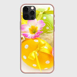 Чехол для iPhone 12 Pro Max Пасхальные яйца и цветы, цвет: 3D-светло-розовый