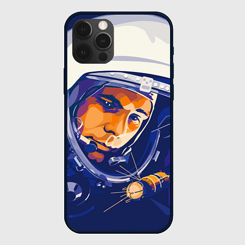Чехол iPhone 12 Pro Max Юрий Гагарин в скафандре / 3D-Черный – фото 1