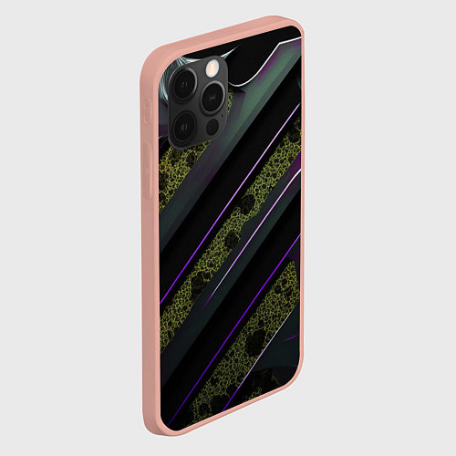 Чехол iPhone 12 Pro Max Фиолетовые и зеленые вставки / 3D-Светло-розовый – фото 2
