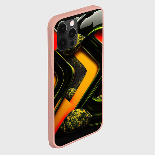 Чехол iPhone 12 Pro Max Зеленая абстракция / 3D-Светло-розовый – фото 2