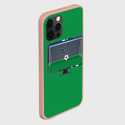 Чехол для iPhone 12 Pro Max Футбольный мяч и ворота на экране монитора, цвет: 3D-светло-розовый — фото 2