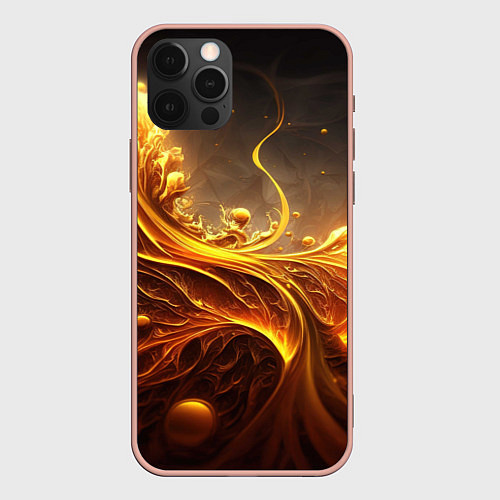 Чехол iPhone 12 Pro Max Желтые абстрактные узоры / 3D-Светло-розовый – фото 1