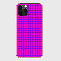 Чехол для iPhone 12 Pro Max Малиновый неоновый клетчатый узор, цвет: 3D-светло-розовый