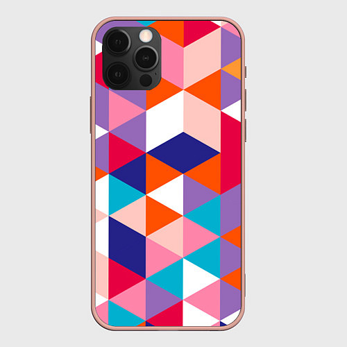 Чехол iPhone 12 Pro Max Ромбический разноцветный паттерн / 3D-Светло-розовый – фото 1