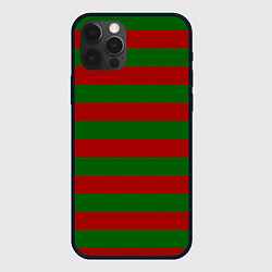 Чехол для iPhone 12 Pro Max Красно-зеленые полоски, цвет: 3D-черный