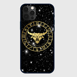 Чехол для iPhone 12 Pro Max Телец золотой на звездном небе, цвет: 3D-черный