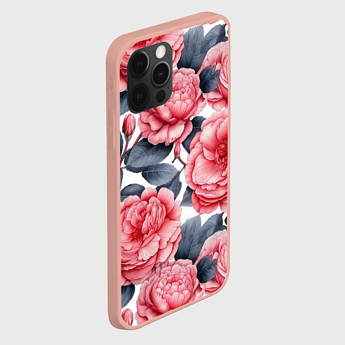 Чехол iPhone 12 Pro Max Цветы и бутоны розы - паттерн / 3D-Светло-розовый – фото 2