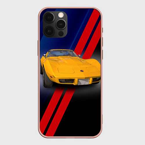 Чехол iPhone 12 Pro Max Классический спорткар Chevrolet Corvette Stingray / 3D-Светло-розовый – фото 1