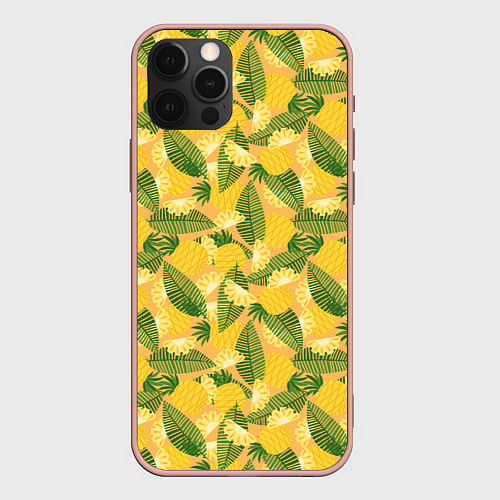 Чехол iPhone 12 Pro Max Летний паттерн с ананасами / 3D-Светло-розовый – фото 1