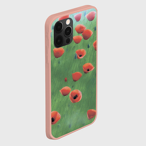 Чехол iPhone 12 Pro Max Красные маки в поле / 3D-Светло-розовый – фото 2