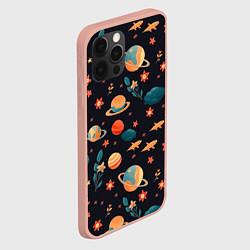 Чехол для iPhone 12 Pro Max Космос, звезды и цветы, цвет: 3D-светло-розовый — фото 2