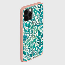 Чехол для iPhone 12 Pro Max Нежные акварельные листья, голубые и зеленые, цвет: 3D-светло-розовый — фото 2