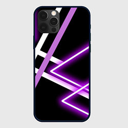 Чехол для iPhone 12 Pro Max Фиолетовые полоски с неоном, цвет: 3D-черный