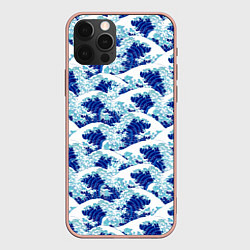 Чехол для iPhone 12 Pro Max Японские синие волны, цвет: 3D-светло-розовый