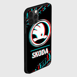 Чехол для iPhone 12 Pro Max Значок Skoda в стиле glitch на темном фоне, цвет: 3D-черный — фото 2