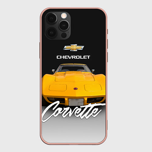 Чехол iPhone 12 Pro Max Американская машина Chevrolet Corvette 70-х годов / 3D-Светло-розовый – фото 1