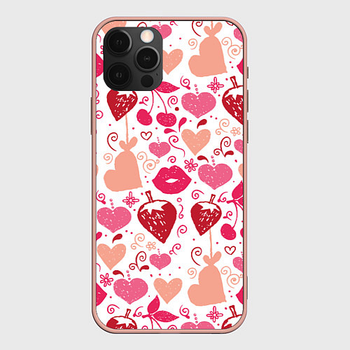 Чехол iPhone 12 Pro Max Клубничная любовь / 3D-Светло-розовый – фото 1