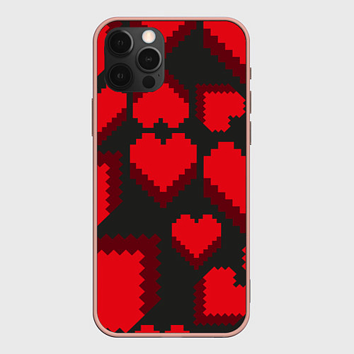 Чехол iPhone 12 Pro Max Pixel hearts / 3D-Светло-розовый – фото 1