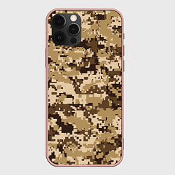 Чехол для iPhone 12 Pro Max Коричнево-желтый камуфляжный фон, цвет: 3D-светло-розовый