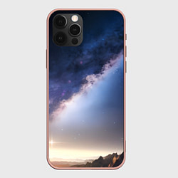 Чехол для iPhone 12 Pro Max Звёздное небо и горы, цвет: 3D-светло-розовый