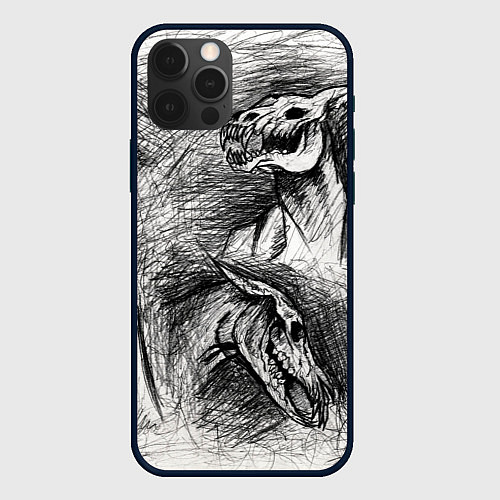 Чехол iPhone 12 Pro Max Черепа лошадей - эскиз / 3D-Черный – фото 1