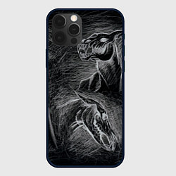 Чехол для iPhone 12 Pro Max Черепа коней - эскиз, цвет: 3D-черный